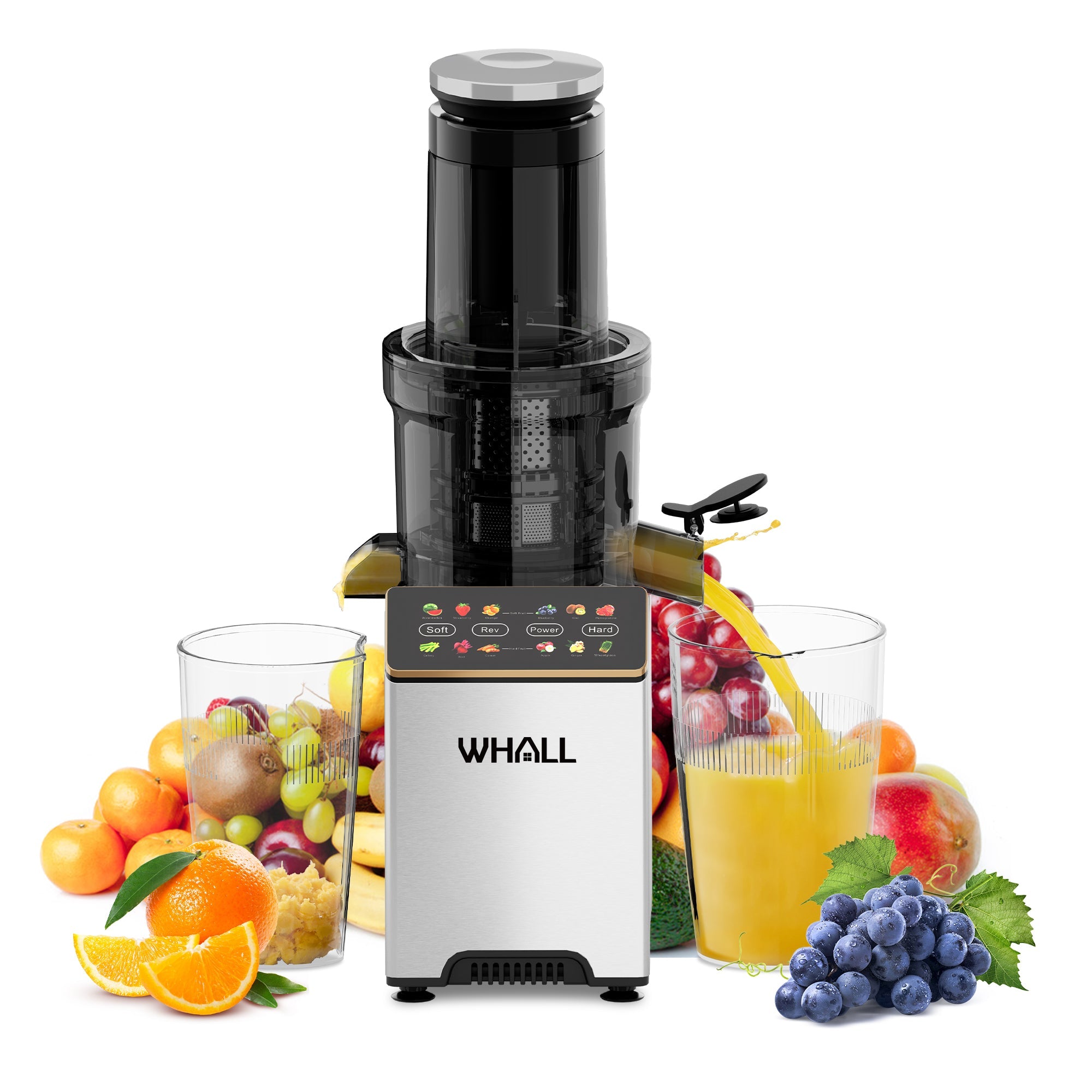 WHALL® Cold Press Juicer Machine with Touchscreen, Slow Masticating Machines with 3" Extra Large Feed Chute, Reverse Function, Soft & Hard Models