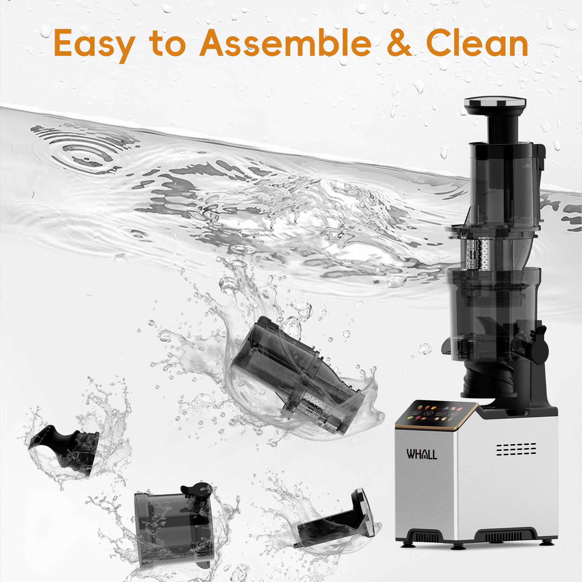 WHALL® Cold Press Juicer Machine with Touchscreen, Slow Masticating Machines with 3" Extra Large Feed Chute, Reverse Function, Soft & Hard Models