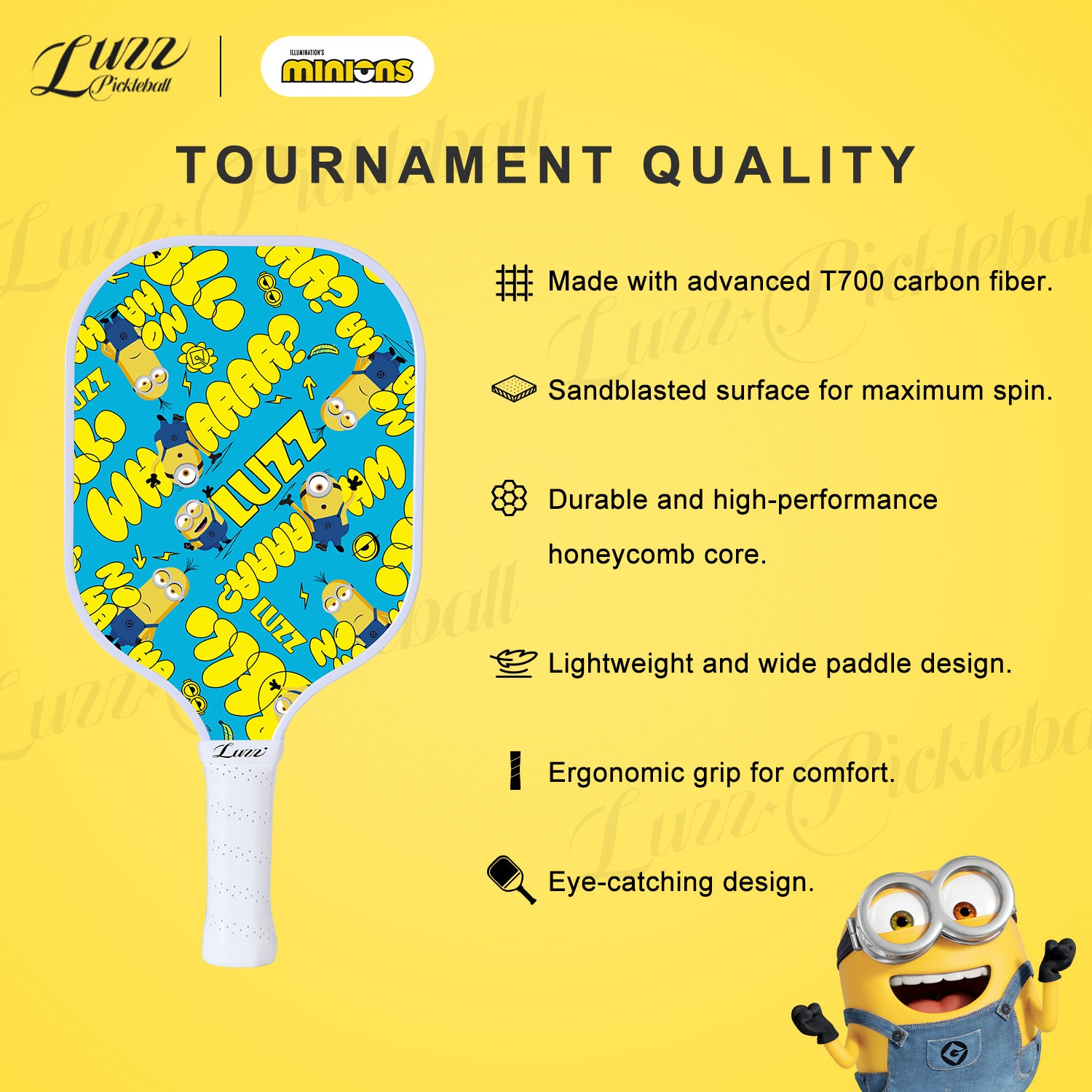 Luzzpickleball Minions Wham Original Paddle (16mm) T700 Carbon Fiber
