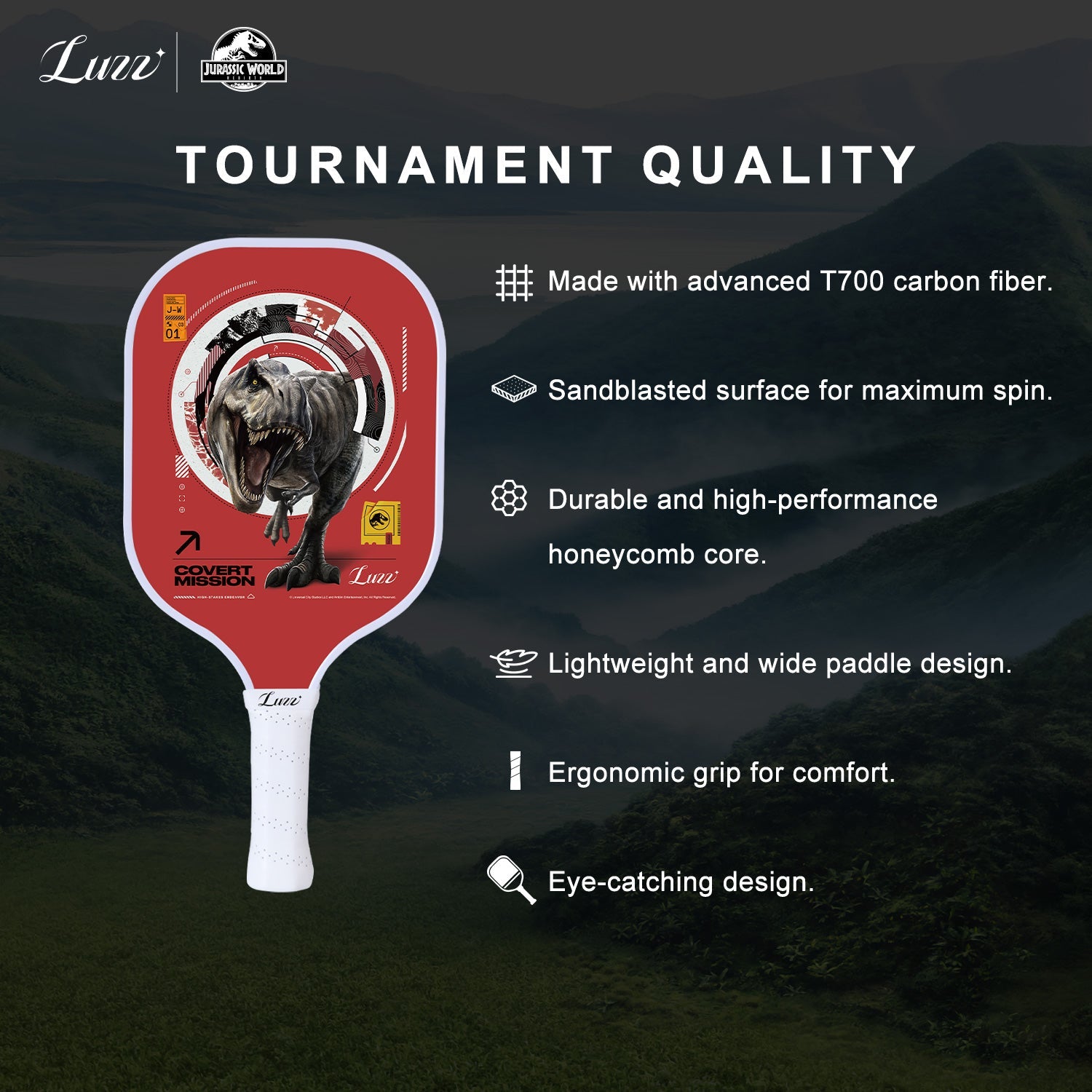 Luzzpickleball Covert Mission Original Paddle (16mm) T700 Carbon Fiber