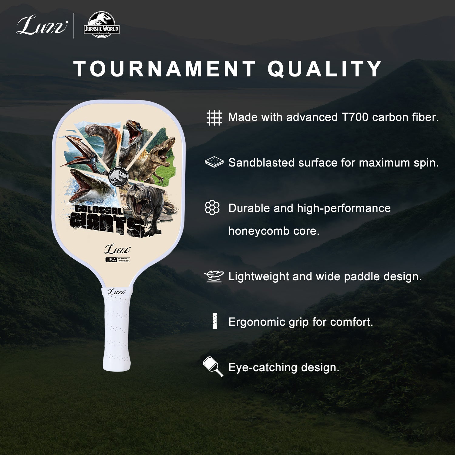Luzzpickleball Colossal Giants Original Paddle (16mm) T700 Carbon Fiber