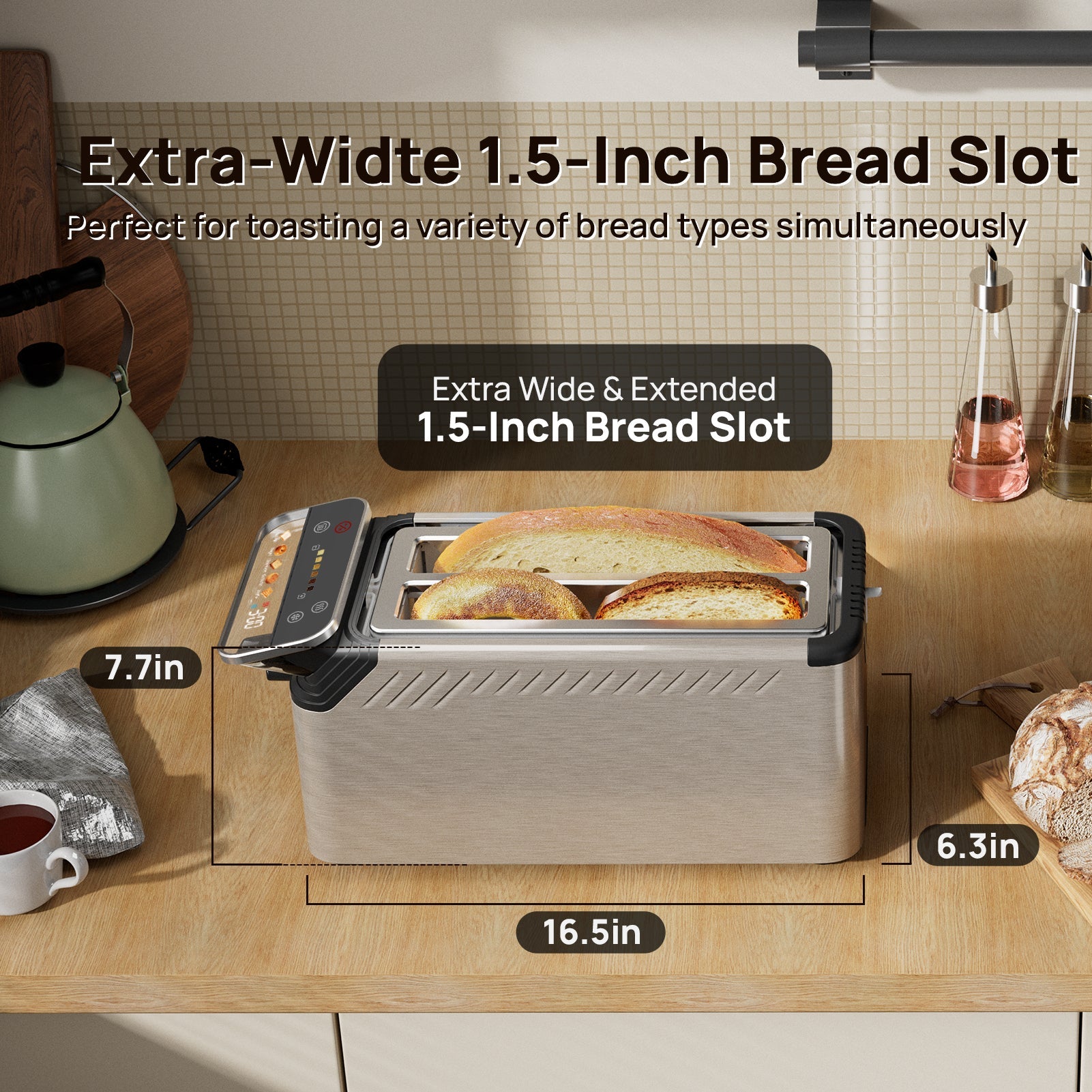 WHALL® The New Touch Screen Toaster 4 Slice | Stainless Steel, Digital Timer, Sound | 6 Bread Types & Shades