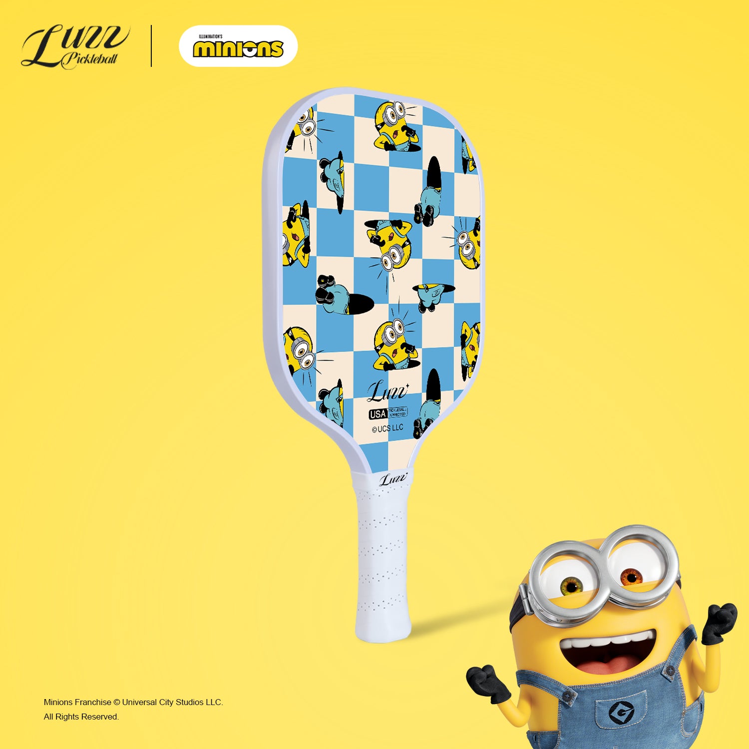 Luzzpickleball Minions Checker Champ Original Paddle (16mm) T700 Carbon Fiber