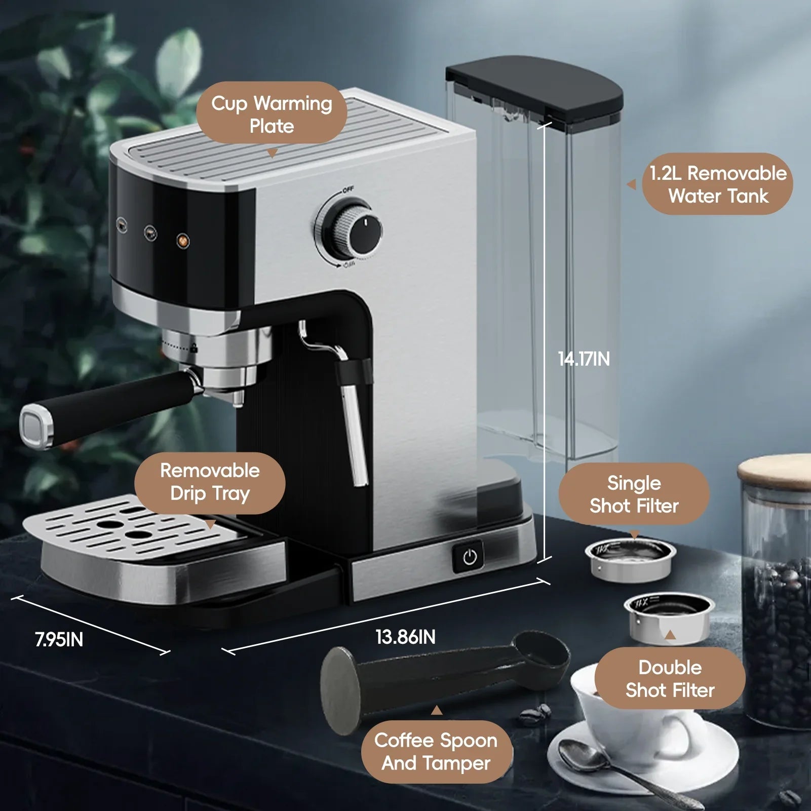 WHALL® Touchscreen Espresso Machine 20 Bar，Espresso Coffee Maker with Milk Frother Steam Wand, Stainless Steel Coffee Machine with Removable Water Tank New