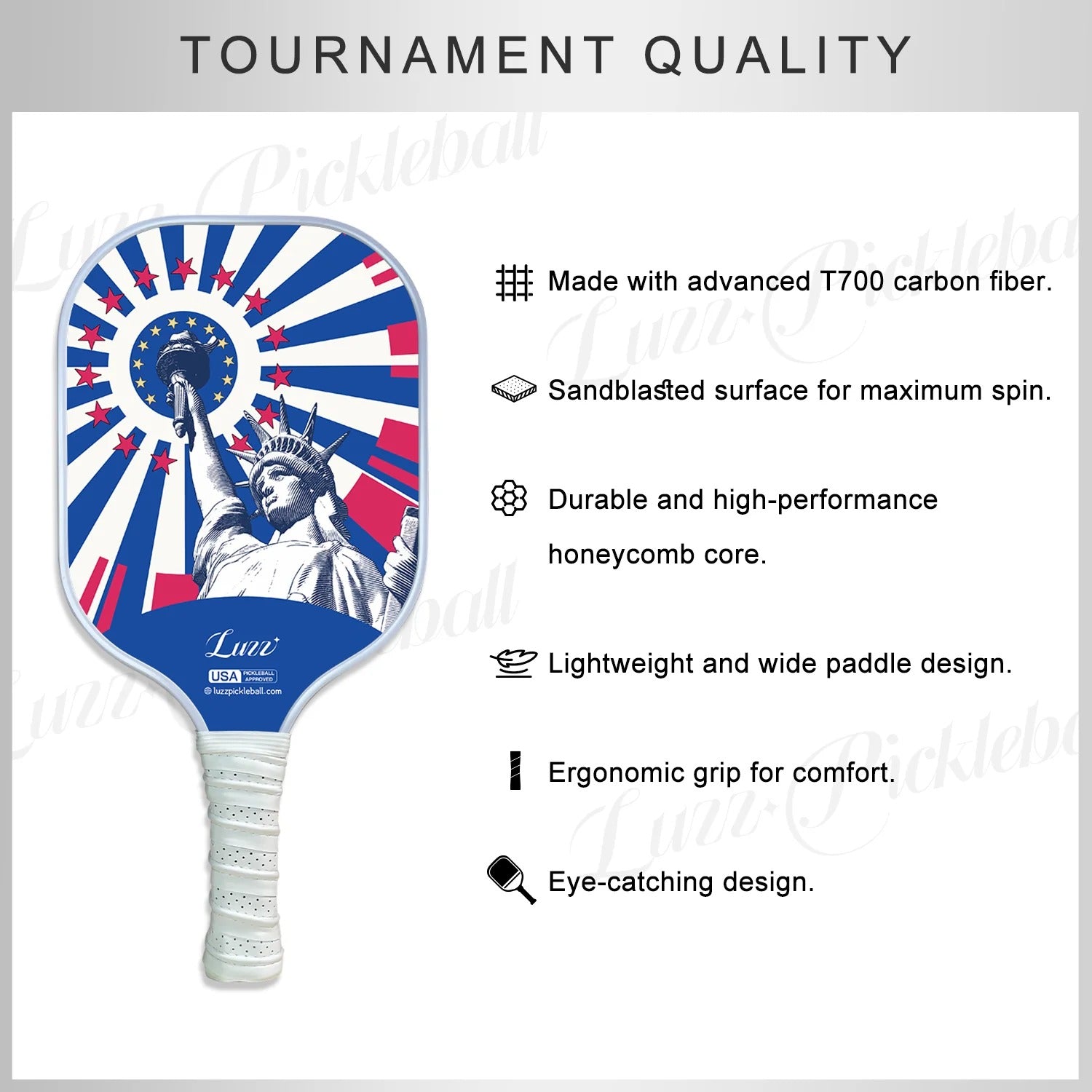 Luzzpickleball Freedom Original Paddle (16mm) T700 Carbon Fiber