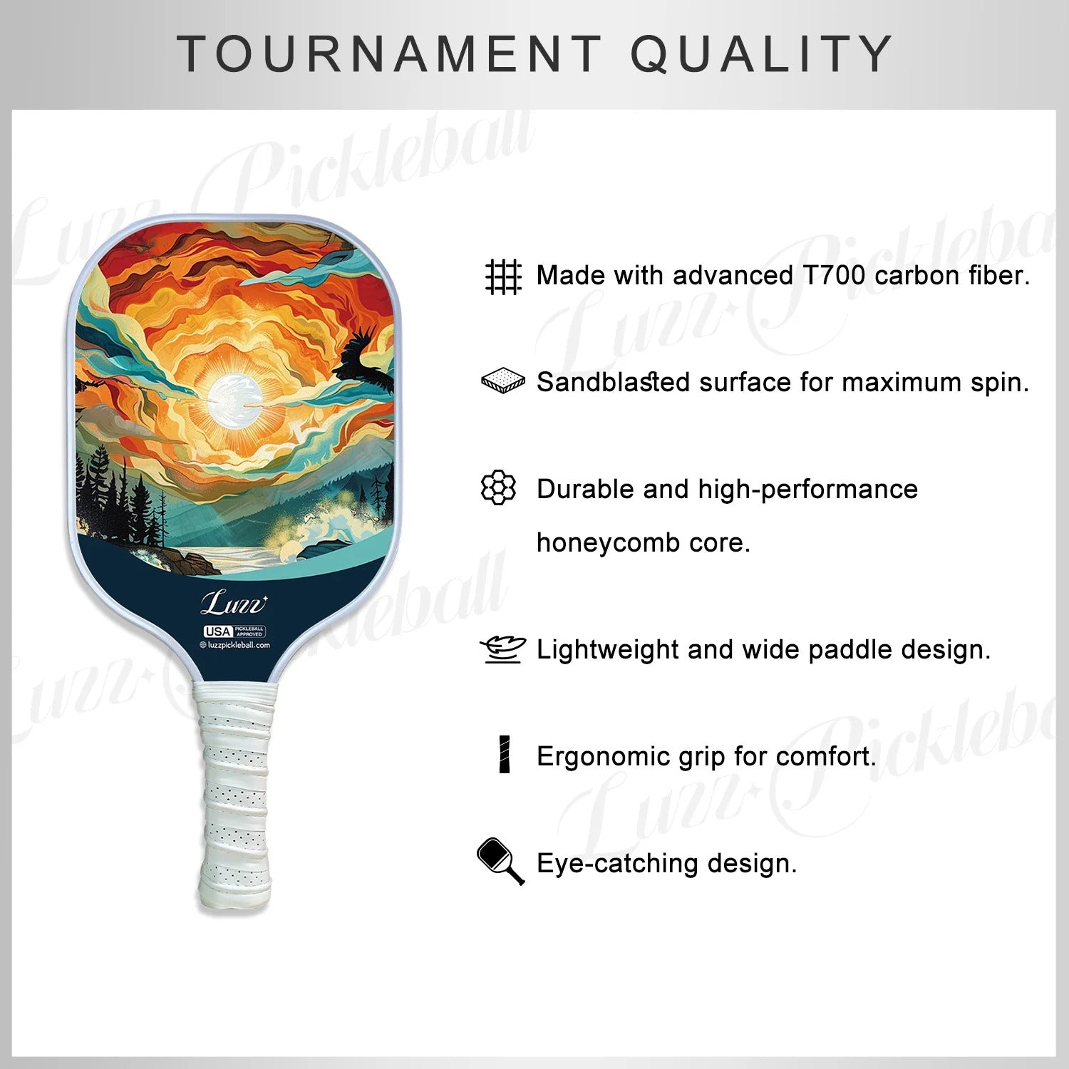 Luzzpickleball Sunset Art Original Paddle (16mm) T700 Carbon Fiber