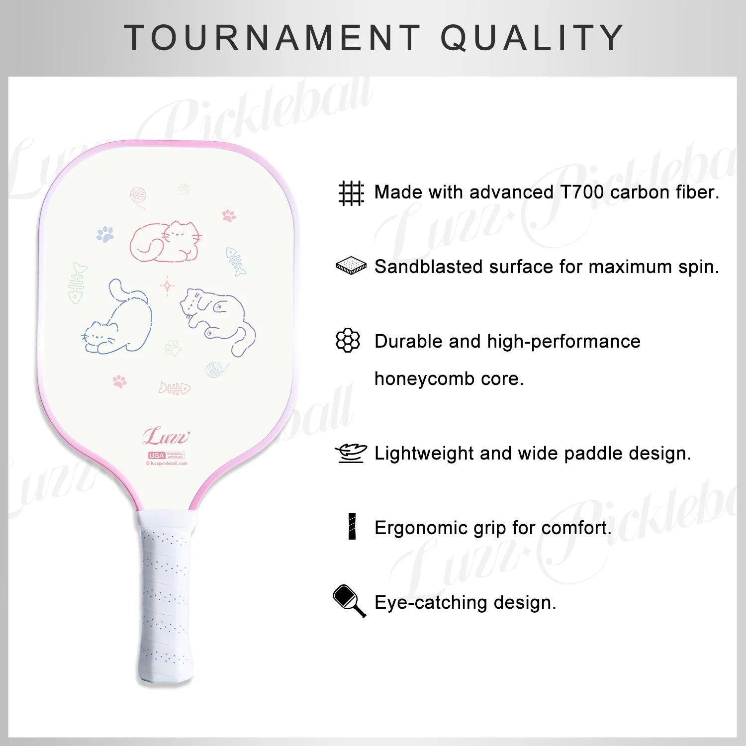 Luzzpickleball Purr Original Paddle (16mm) T700 Carbon Fiber|Sandblasted Surface