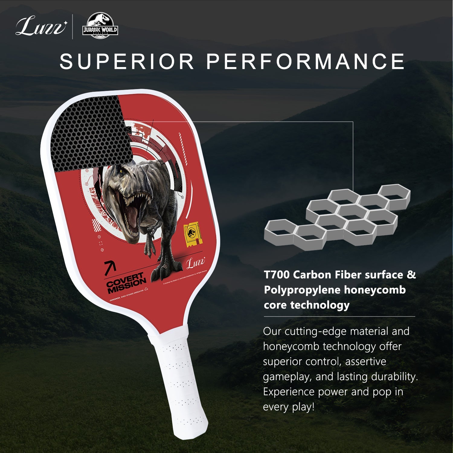 Luzzpickleball Covert Mission Original Paddle (16mm) T700 Carbon Fiber