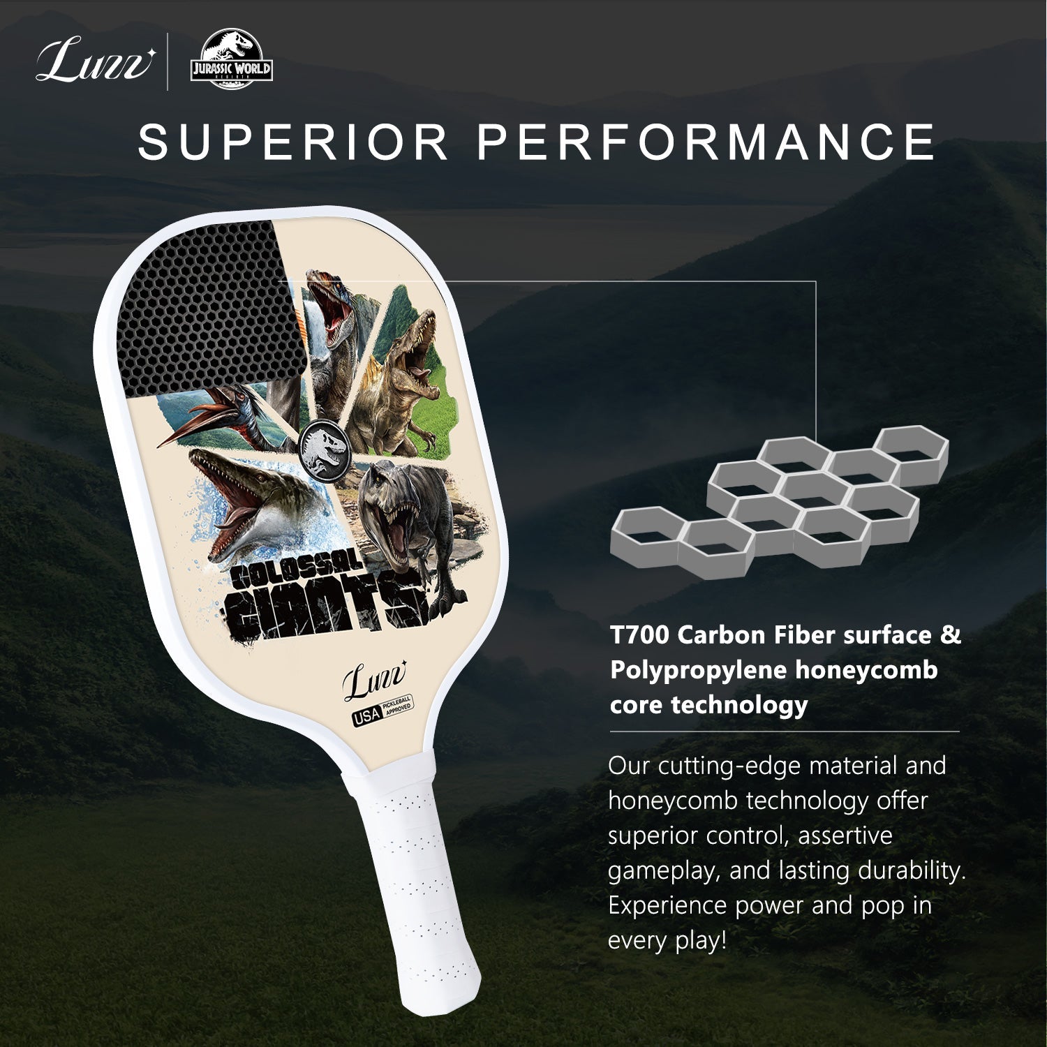 Luzzpickleball Colossal Giants Original Paddle (16mm) T700 Carbon Fiber