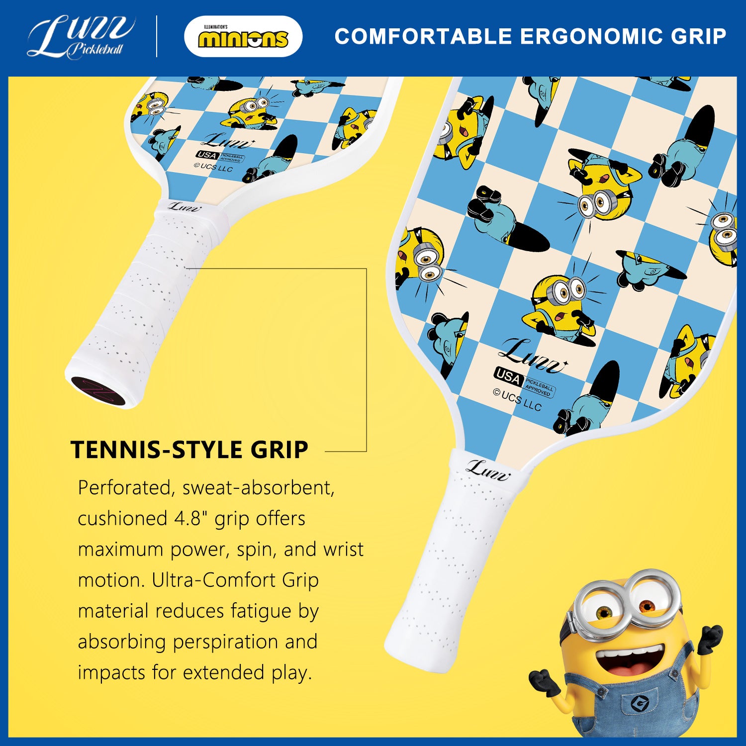 Luzzpickleball Minions Checker Champ Original Paddle (16mm) T700 Carbon Fiber