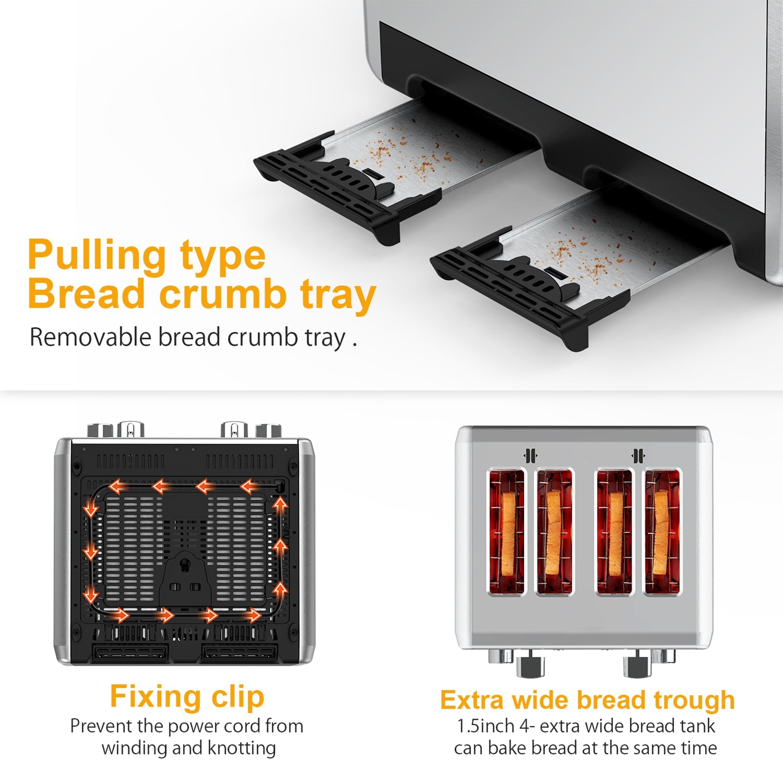 WHALL® Knob Toaster 2 & 4 Slice | Stainless Steel, Digital Timer, Sound | 6 Bread Types & Shades