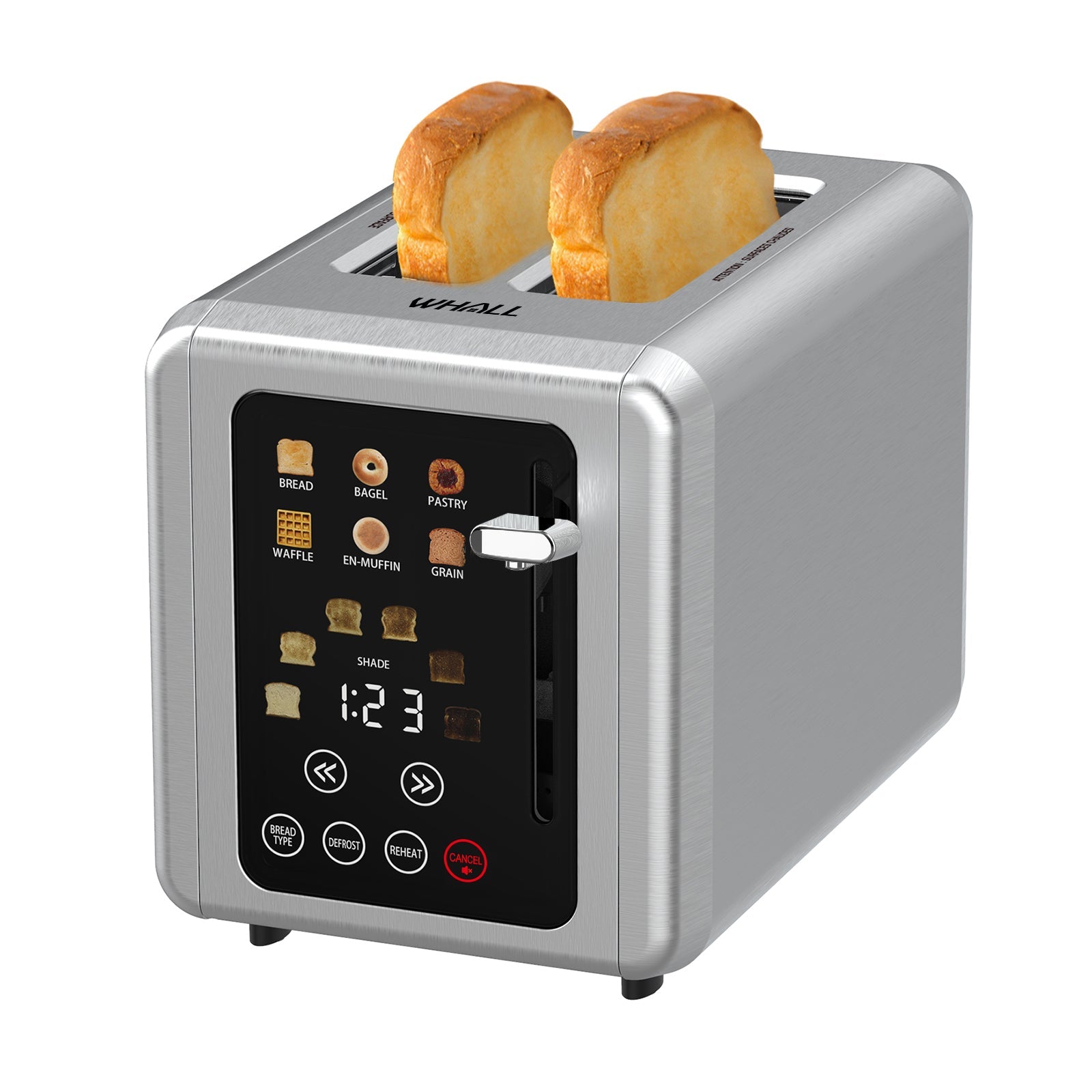 WHALL® Touch Screen Toaster 2 Slice | Stainless Steel, Digital Timer, Sound | 6 Bread Types & Shades