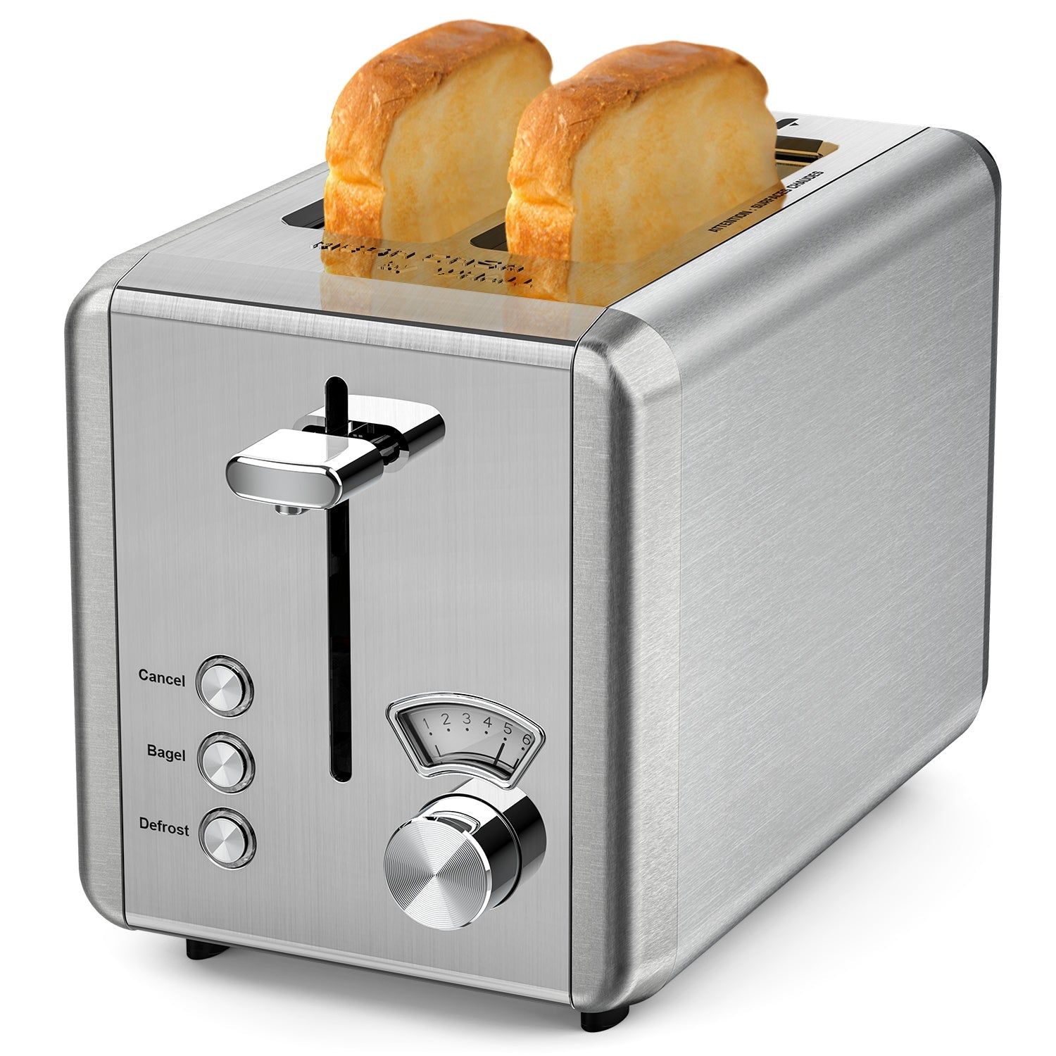 WHALL® Knob Toaster 2 Slice | Stainless Steel, Digital Timer, Sound | 6 Bread Types & Shades