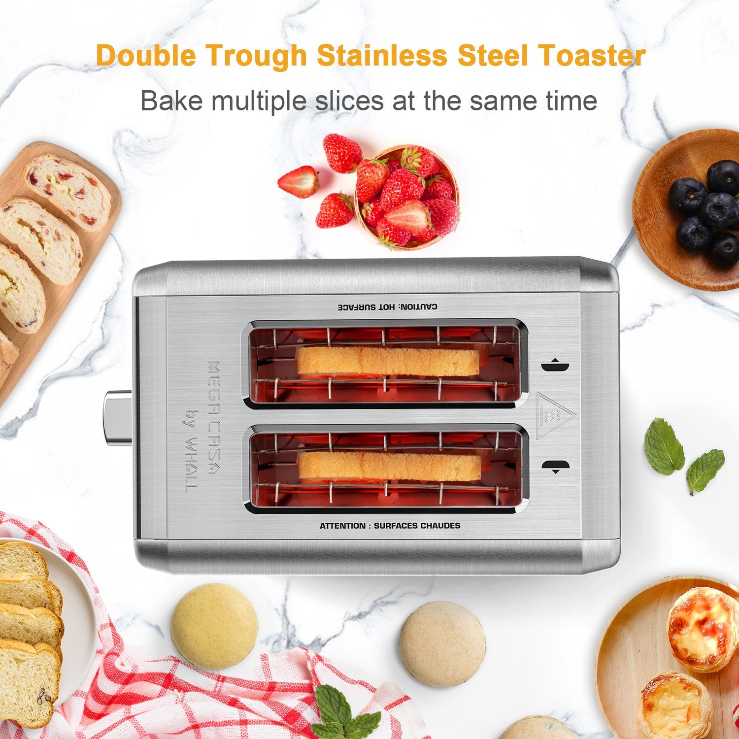 WHALL® Knob Toaster 2 & 4 Slice | Stainless Steel, Digital Timer, Sound | 6 Bread Types & Shades